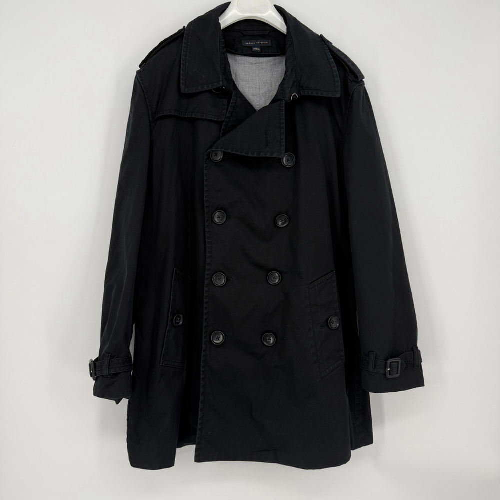 Banana Republic Black Trench Coat Double-Breasted Men Size L with Gray Lining